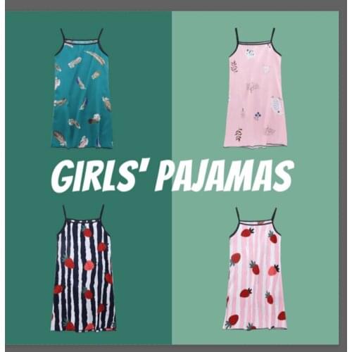 Kids Clothes Girls Summer Sleeping Dresses Baby Cartoon Printed Silk Strap Homewear Night Dress Children Leisure Sleepwear 1-6Y