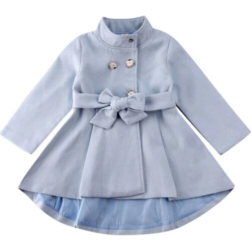 1-5Y Toddler Kid Baby Girl Coat Autumn Winter Warm Windbreaker Bow Outwear Overcoat Raincoat Snowsuit Solid Blue
