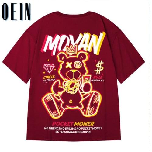 OEIN Harajuku Bear Print Tshirts Casual Streetwear Short Sleeve Tees Men Hip Hop Fashion Summer T Shirts Male Oversized 8XL Tops