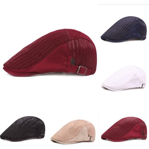 Summer New Men Casual Beret Hat Fashion Breathable Mesh Flat Cap Newsboy Style Beret Hats Adjustable Caps Outdoor Golf Hat