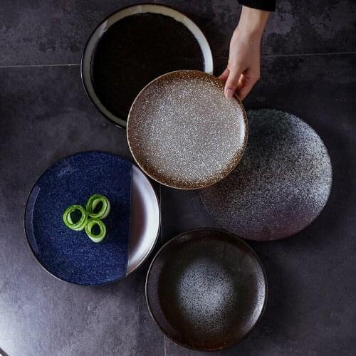 Chinese Plate Retro Japanese Ceramic Plate Creative Tableware Fruit Tableware Home Dining Plate Flat Japanese Style