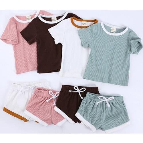 Baby Newborn Clothing Set 2pcs Summer Toddler Kids Boys Girls Children Short Sleeve Solid Tops+Short Pants Two Piece Outfit
