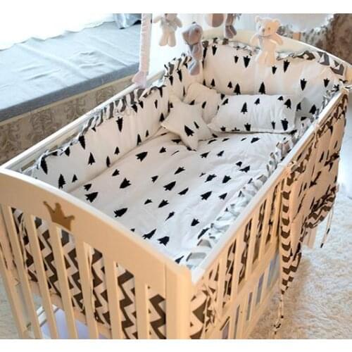 6/9pcs Pine wave Baby Bedding Set Cot Set Crib Bedding Set Cotton Cradle Safety Fence Comfortable Blanket Sheet kit berço