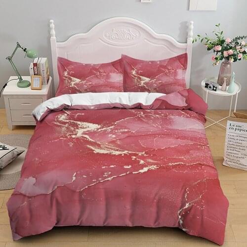 Pink Marble Golden Bedding Set Fashion Comforter 3D Print Luxury Queen King Single Duvet Cover Set Home Textile Decor Fantasy
