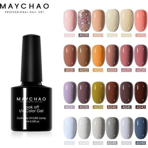 MAYCHAO 7.3ml Warm Soft Pink Gel Nail Polish Summer Glitter UV LED Gel Nail Art Jade Nail Lacquer Long Lasting Gel Nail Varnish