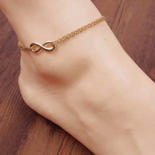 Fashion Jewelry 8 shape with stone blue bead Silver color Gold color Metal Plated Chain for Women Foot Anklet Gift