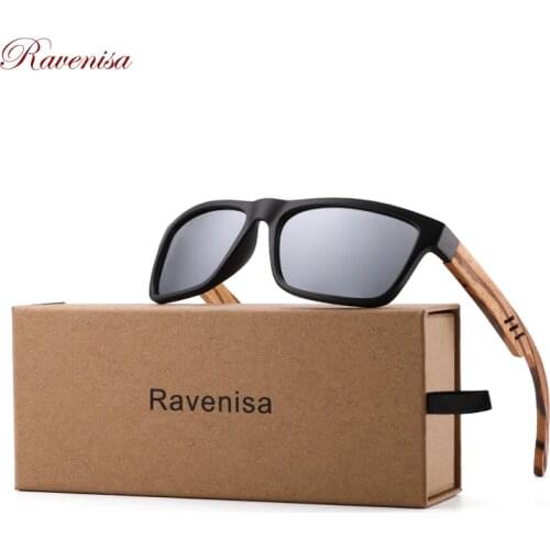 Ravenisa Mens Wood Sunglasses Polarized Square UV Protection Blue Sun Glasses oculos de sol masculino