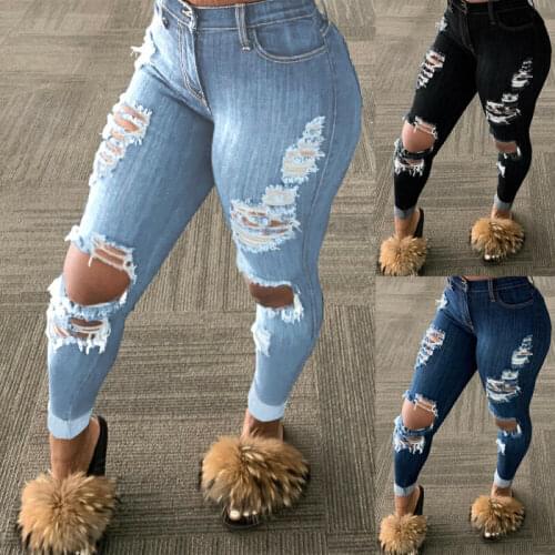 New Womens High Waisted Ripped Denim Jeans Slim Fit Pencil Pants Jegging Trousers Hot