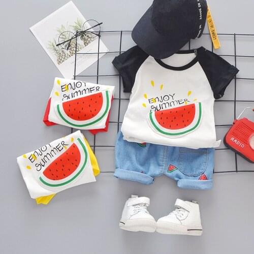 Toddler Baby Kids Boys Clothes watermelon T-shirt Tops Solid Short Casual Set Kids Outfits For Infant Outfit Suit 0-4 Years boy