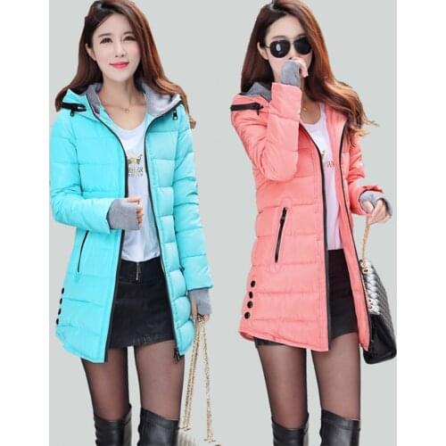 Autumn Winter Womens Plus Size Down Cotton Coat Slim Mid-Length Warm Design Padded Outwear Hooded Zipper Cotton Coats Z475
