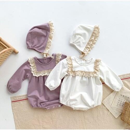 Autumn Baby Clothes Ruffle Long Sleeve Bodysuit Toddler Girl One Piece Newborn Jumpsuit with Hat Infant Clothes Outfits 0-24M