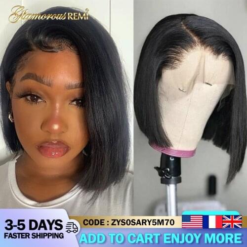 Lace Front Human Hair Wigs For Women Brazilian Short Bob Wig Preplucked Human Hair Lace Frontal Wigs Natural Color Lace Bob Wig