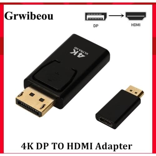 Grwibeou DP To HDMI Max 4K 30Hz Displayport to HDMI Adapter Male To Female Cable Converter DP To HDMI Adapter For HDTV Projector