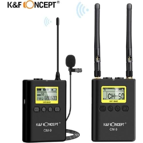 K&F Concept CM-9 Professional UHF Wireless Microphone System Receiver +Transmitter for Nikon Canon Sony Camera Camcorder Mic