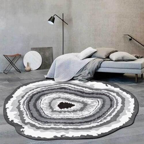 Shaped Irregular Carpet Imitating Tree Rings Stump Gray Blue Yellow Area Rugs Bedroom Hanging Basket Chair Anti-Slip Floor Mats