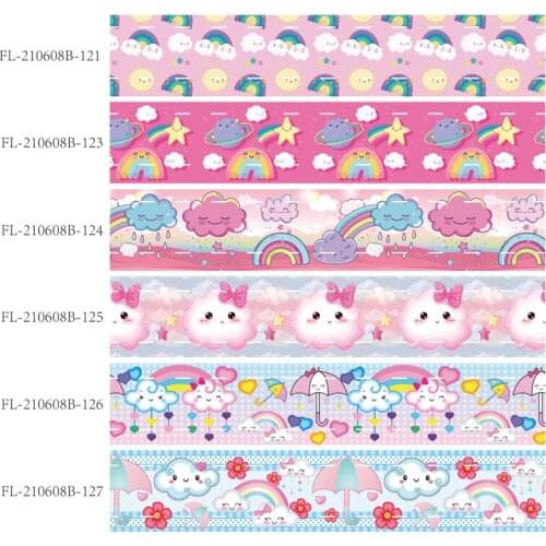 50 yards/lot) Kids DIY 25mm 38mm cut cartoon clouds printed grosgrain ribbon