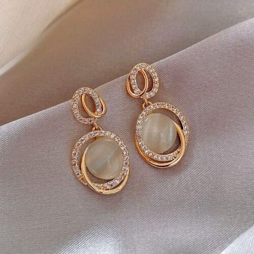 Luxury Moonlight Opal Drop Earrings Gift for Women 2021 Fashion Round Statement Gold Earrings Wedding Jewelry Dangle Brincos