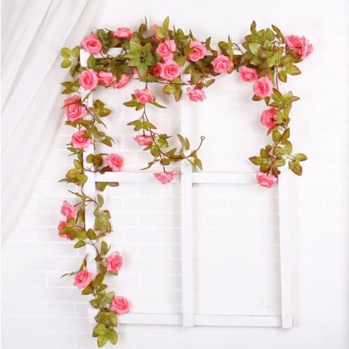 Rose string Fake Silk Rose Ivy Vine Artificial Flowers fake rattan With Green Leaves For Home Wedding Decoration Hanging Garland
