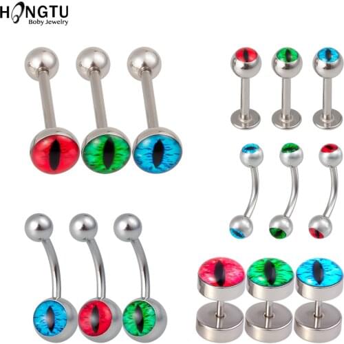 HONGTU 1PC Dragon-eyes Labret Tongue Piercing Stainless Steel Punk Stud Earrings Belly Navel Cartilage Tragus Eyebrow Piercings