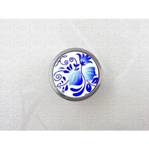 Blue Flower Dresser Drawer Knobs Vintage Style DIY Knobs Copper Sliver Bronze Modern Funiture Door Cabinet Handles Hardware