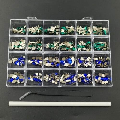 Nail Rhinestone Set 480pcs/Box Mix Blue Green Crystal Diamond Gold Bottom Glass Stones Rhinestone For Nail Art Decoration