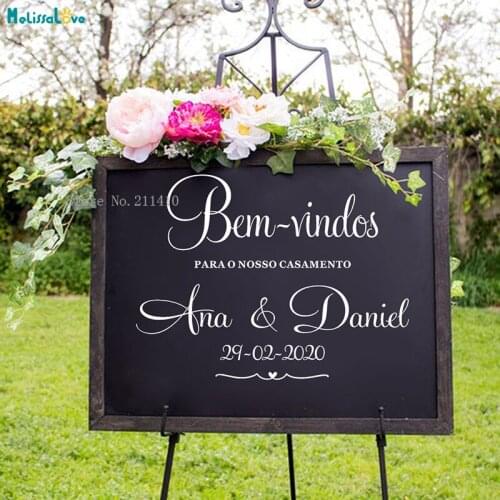 Personalized Bride and bridegroom Names and Dates Vinyl Sticker Wedding Decoration Welcome Card Engagement Banquet Decals YT2150