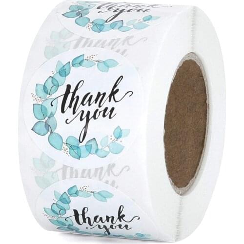 Greenery Thank You Stickers Roll 500pcs Round Adhesive Labels for Small Business, Greeting Card, Birthday, Wedding, Party Favors