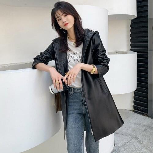 2020 Spring Autumn Real Genuine Leather Jacket Hooded Long Sheepskin Coat Women Womens Jacket Clothes Chaqueta Mujer WPY1380