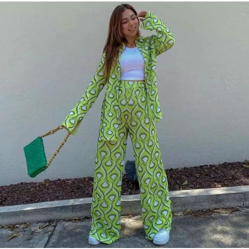 Nlzgmsj Za Women 2021 Office Lady Two Piece Set Button Up Shirts Women Long Pant Suit Autumn Fashion Casual Pant Sets 202107