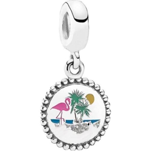 925 sterling silver jewelry necklace pendant flamingo charm beads fit original Pandora bracelet accessories making for women