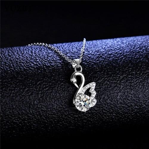 YUZBT Women 925 Silver 1 Carat Excellent Cut Gemstone Swan Pendant Necklace Diamond Test Past D Color Moissanite Necklace Gift