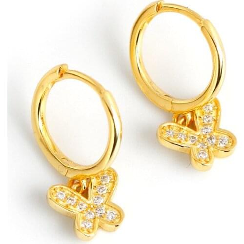 1Pair Diameter 9mm Piercing 925 Sterling Silver Earrings for Women 2020 Trend Jewelry Butterfly Pendant Earrings for New Year