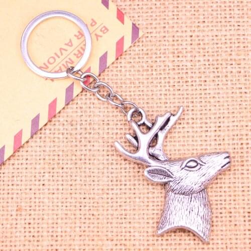 20pcs New Fashion Keychain 60*45 mm Deer head Pendants DIY Men Jewelry Car Key Chain Ring Holder Souvenir For Gift