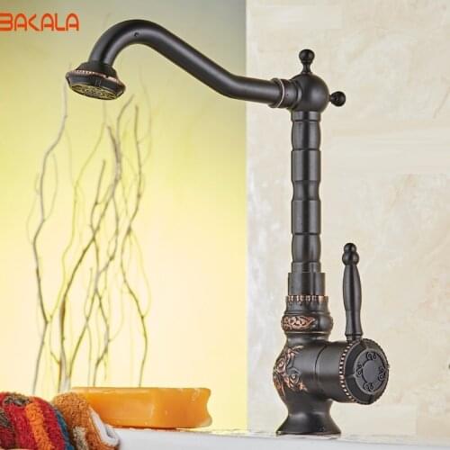 2017 BAKALA High Quality Luxury Black Brass kitchen sink single handle swivel kitchen faucet mixer BR-10701H