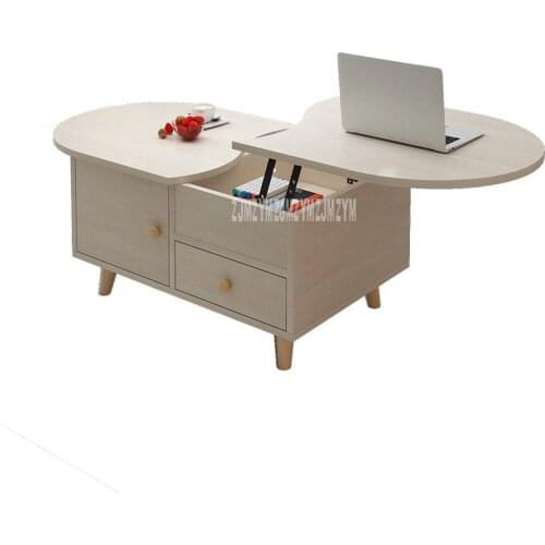 American Style Oval Sofa Side Table Wood Modern Design Tea Coffee Table Large Storage Stretch Liftable Desktop Home Furniture