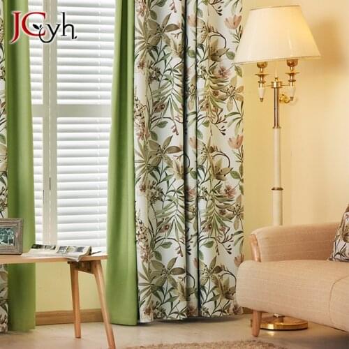 American Style Pastoral Green Stitching Curtains For Living Room Windows Drapes Bedroom Curtains Treatments Shading 85% Blinds