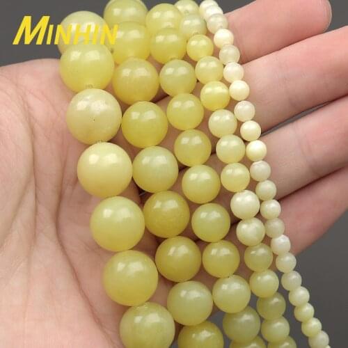 MINHIN Natural Stone Beads Lemon Jades Round Loose Spacer Beads For Jewelry Making 4/6/8/10/12MM Handmade Bracelets Beads
