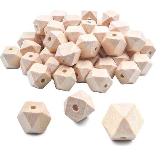 60 Pieces Unfinished Wooden Beads, 0.55 Inches Geometric Shape Craft Balls for DIY Projects, Kids Arts and Craft Supplies