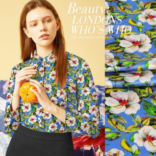 CNUM SP854 Pure Silk/ Floral, Blue /Silk Fabric 93%Silk 7%Spandex Elastic/ Width1.29yd Thickness 19mm/ Unit:Meter