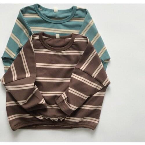 Kids Cotton Long Sleeve Pullover Tops Spring Autumn Baby Girls Boys Stripe Crew Neck T-shirt Korean Style Children Clothing