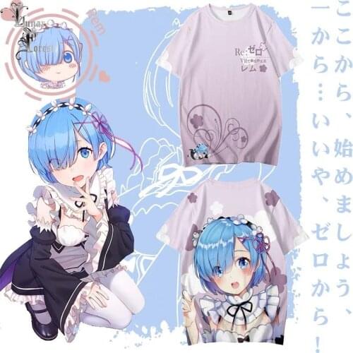 Anime Re:zero Rem 3D Printing T-shirt Summer Fashion Round Neck Short Sleeve Popular Japanese Streetwear Plus Size