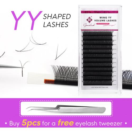 Genielash YY Shape Premium Eyelash Extensions Auto Fans Brazilian Volume Eyelashes 0.07 C/D/D+ curl Mesh Net Cross Premade Fans