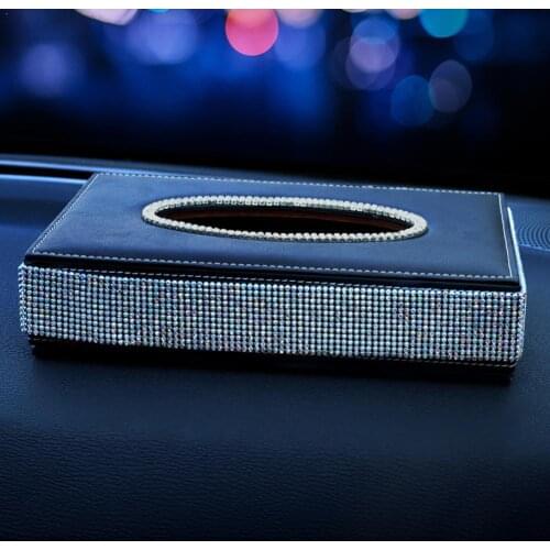 Hot Universal PU Leather Rhinstone Tissue Box Center Car Tissue Armrest Console Box Glittering A0M7