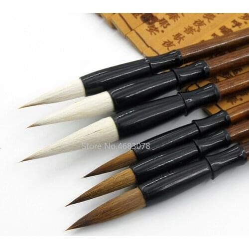 6PCS White woolen brush/Brown Weasel Wool Hair Chinese Japanese Calligraphy Brush Pen Set Art for Office School Darwing Supplies