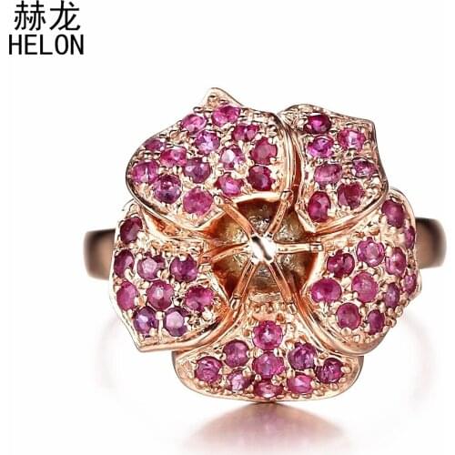 6mm Round Semi Mount 1.3ct Genuine Natural Ruby Engagement Ring Solid 10K Rose Gold Gemstone Ring For Women Antique Fine Jewelry