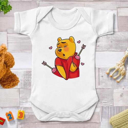 0-24M Baby Clothes Newborn Summer White Jumpsuits Winnie The Pooh Printed Baby Girls Rompers Bodysuits For Bebes