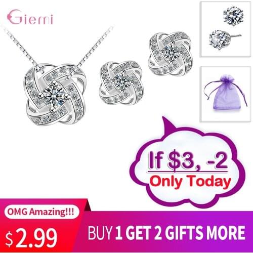 Hottest New 925 Sterling Silver Wedding Jewelry Sets Endless Love Gem Stone Cubic Zirconia Pave Flower Stud Earrings Necklaces