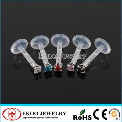 Round CZ Prong Set Top Bio Flexible Shaft Lip Ring 1.2*8*2mm Lot of 10pcs Body Jewelry