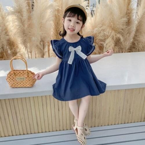 Girls summer dress new childrens dress Korean version of the lady wind lotus leaf side skirt bow dress tide