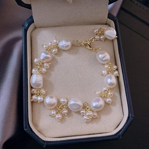 LJHMY Luxury Jewelry Boho Real Baroque Freshwater Pearl Bracelets for Women Designer Chrams Gold Plated